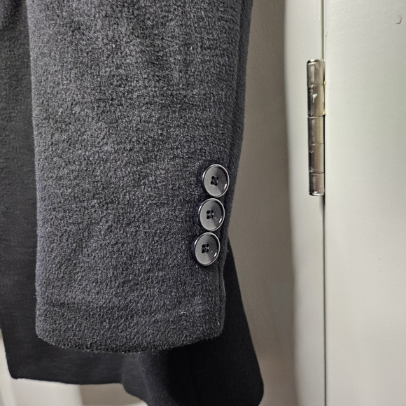 Men’s Jet Black Wool Blend Car Coat Tailored Classic Minimalist Jacket Size Med - Picture 8 of 16